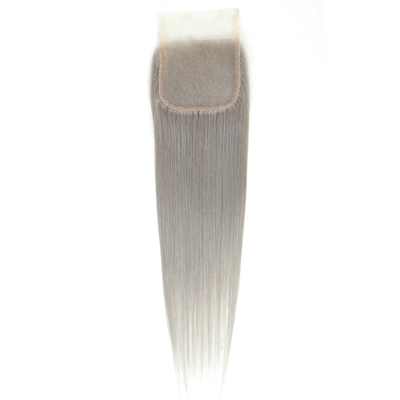 Grey Silver Straight Hair 4 Bundles with 4x4 Closure Preplucked Transparent Lace 100% Human Hair Extensions