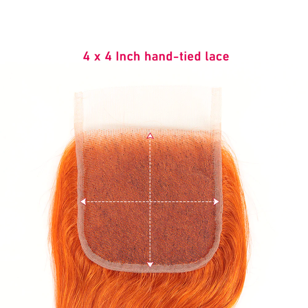 Cheveux raides 3 faisceaux de gingembre avec 4x4 extensions de cheveux humains avec fermeture à lacet HD 