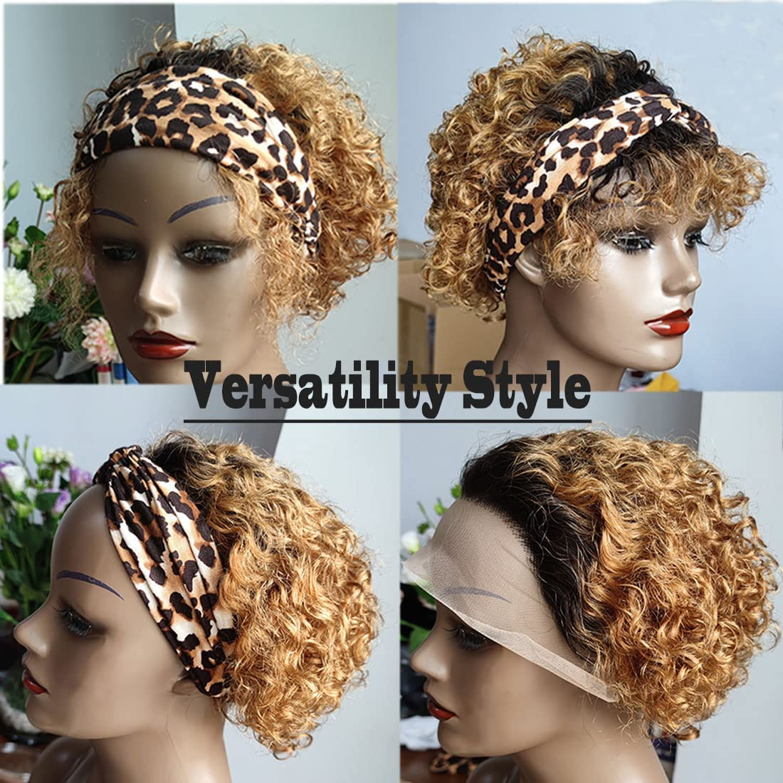 Ombre 1B/27 Short Curly bob Pixie Cut 13×1 Lace Frontal 150% Density Wig