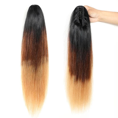 straight hair  T1B/4/27 Straight Ponytail Claw Clip In Ponytail Human Hair For Women Human Hair Clip In Ponytail Extensions