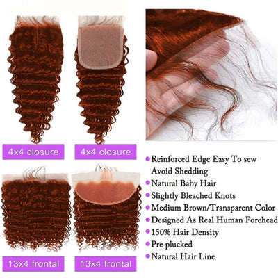 Ginger Orange Colored Deep Wave Hair 13x4 Frontal Brazilian 100% Human Hair