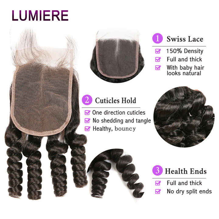 Lumiere Hair Straight Funmi Cheveux Humains 4 Faisceaux avec Fermeture à Lacets 4x4 