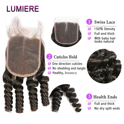 Lumiere Hair Straight Funmi Human Hair 4 Bundles with 4x4 Lace Closure