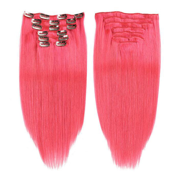 Pink Colored Straight Hair Clip In Human Hair Extensions 7 Pieces/Set 120G