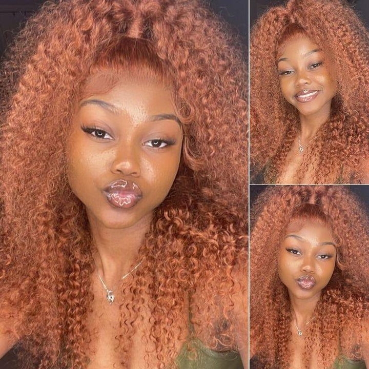 #350 Ginger Color Kinky Curly Hair Lace Front Wig pour femme 