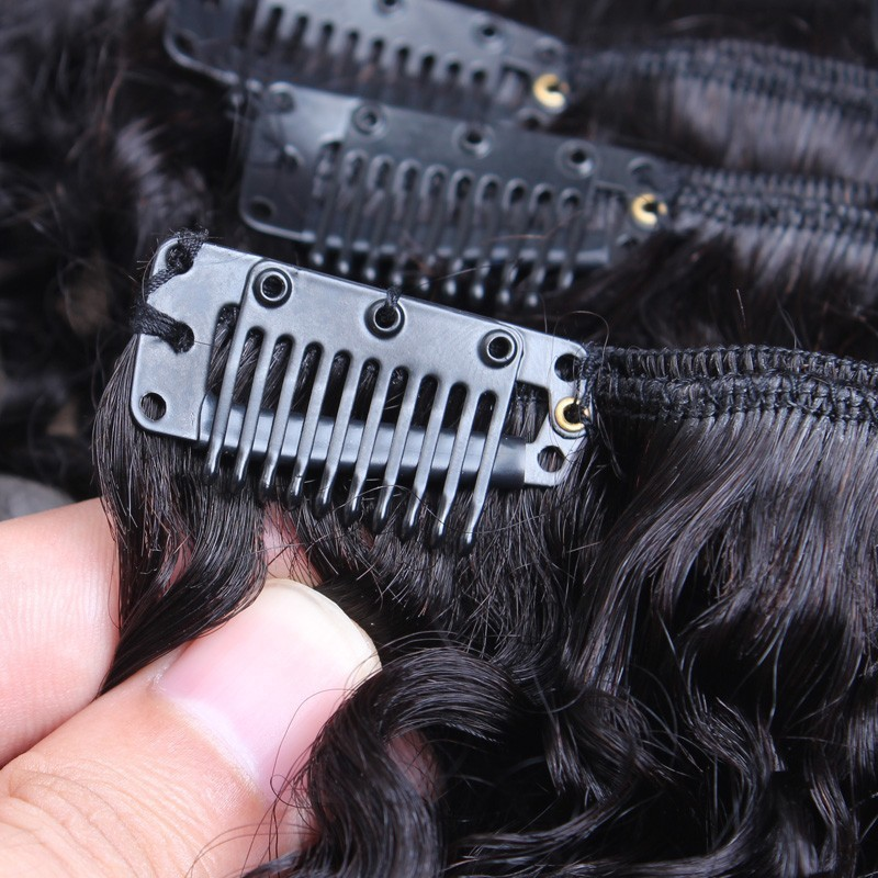 Kinky Curly Clip In Human Hair Extensions 8 Pièces / Set 120G Livraison gratuite 