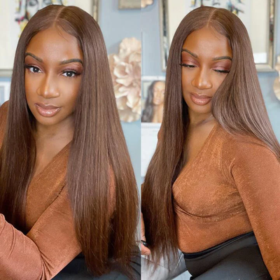 Hot Chestnut Brown 4x4/13x4 Lace Front Straight Human Hair Wigs Pre Colored Brazilian Hair Wig