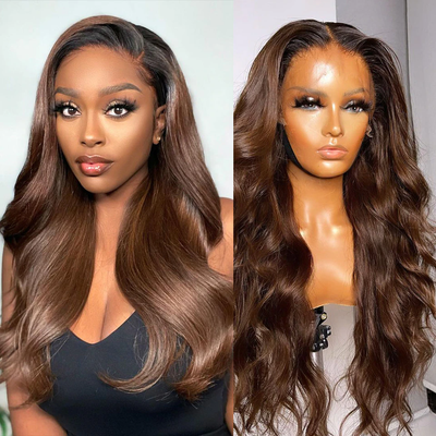 Lumiere 1B/4 Ombre Brown Body Wave 4x4/5x5/13x4 Lace Closure/Frontal 150%/180% Density Wigs For Women Pre Plucked