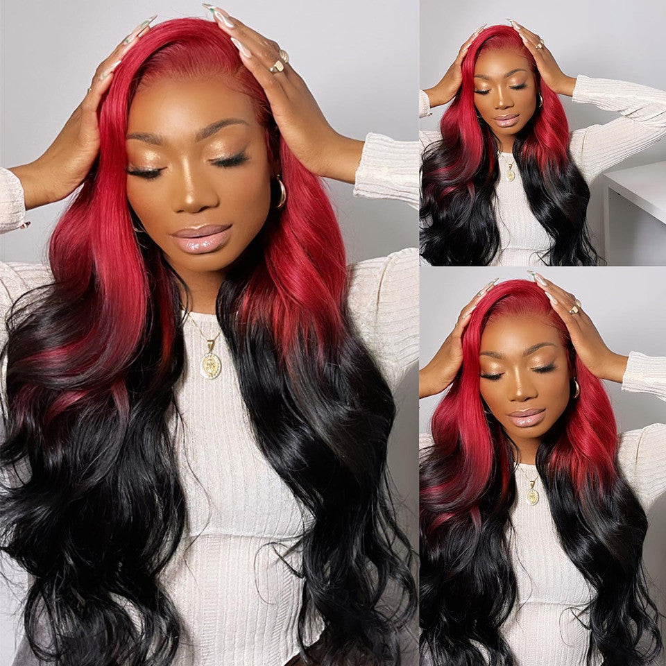 Pink Root Skunk Stripe 613 Colored Body Wave 13X4 / 4X4 HD Transparent Lace Front Wig Human Hair