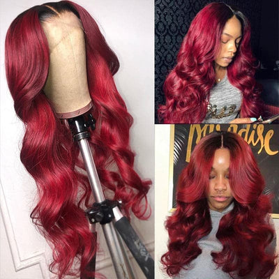 Lumiere 1B/BURG Ombre Body Wave 4x4/5x5/13x4 Lace Closure/Frontal 150%/180% Density Wigs For Women Pre Plucked