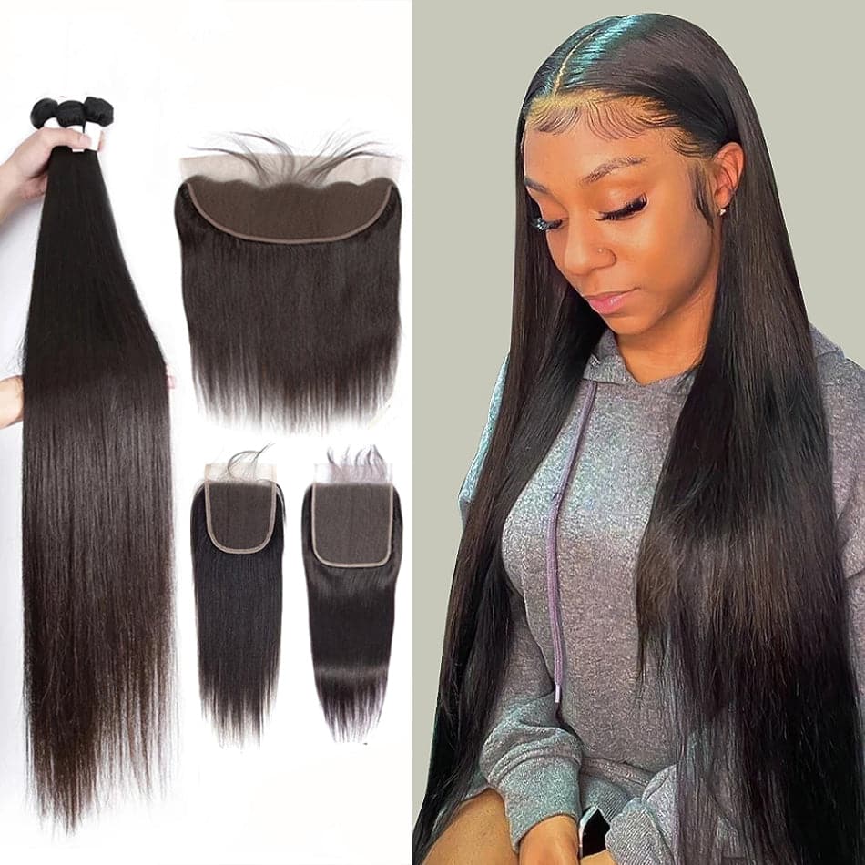 Straight 3 Bundles With 13x4 Lace Frontal / 4X4 Lace Closure 100% Human Hair