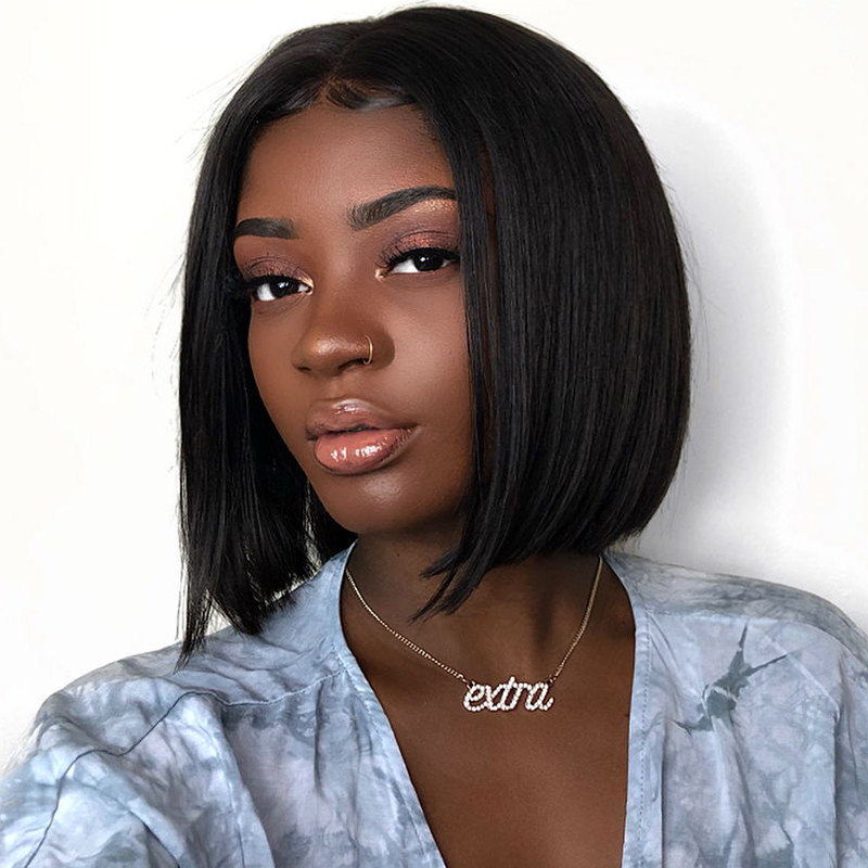 Pre Plucked Brazilian Bone Straight Short Bob T Part Closure Wig With Lace  Closure Remy Quality For Black Women From Harrietacy, $56.63