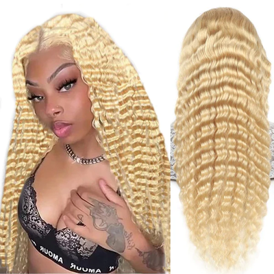 613 Blonde Kinky Curly HD Transparent Lace Frontal Pre Plucked Human Hair Wigs