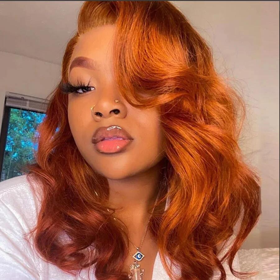 #350 Ginger Orange Body Wave 4x4/13x4 Lace Front Wig For Women 150%/180% Density