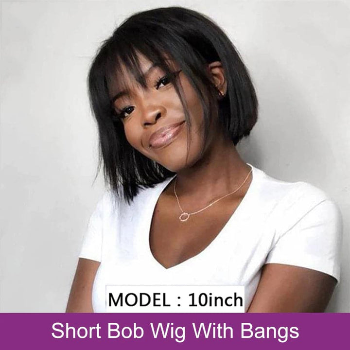 Straight Bob Full Machine Made Wigs None Lace For Women 6-14 Inches Virgin Human Hair Wig（No Code Need）