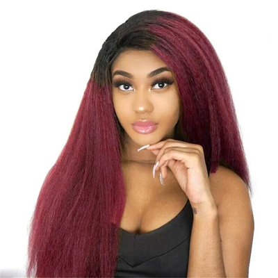 1B/99J Ombre Glueless Kinky Straight 4x4/5x5/13x4 Lace Closure/Frontal 150%/180% Density Ready to Wear Wigs For Women Pre Plucked