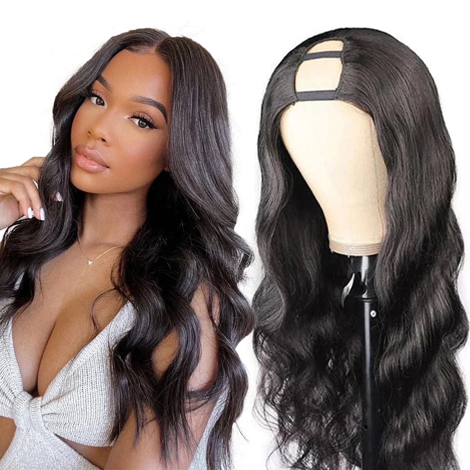 Body Wave U Part Black Brazilian Half Wig 150% Density Human Hair