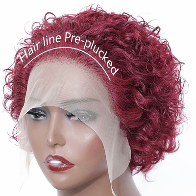 #99J Short Curly bob Pixie Cut 13×1 Lace Frontal Virgin Brazilian Human Hair 150% Glueless with Baby Hair Pre Plucked Wig