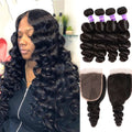 Vague lâche 4 faisceaux avec fermeture 5x5 6x6 dentelle 100% cheveux humains vierges 