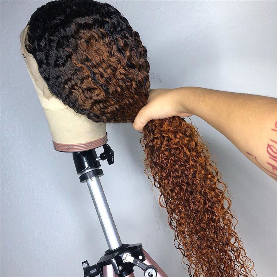 Lumiere 1B/33 Ombre Kinky Curly 4x4/5x5/13x4 Lace Closure/Frontal 150%/180% Density Wigs For Women Pre Plucked