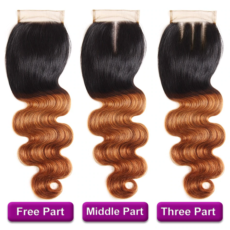 lumiere One Piece Ombre 1b/4/27 Body Wave Virgin Human Hair 4x4 Lace Closure - Lumiere hair