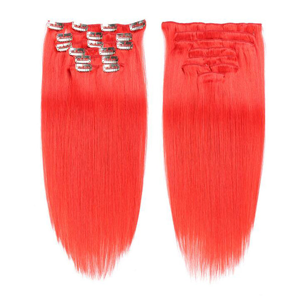 Red Colored Straight Hair Clip In Human Hair Extensions 7 Pieces/Set 120G