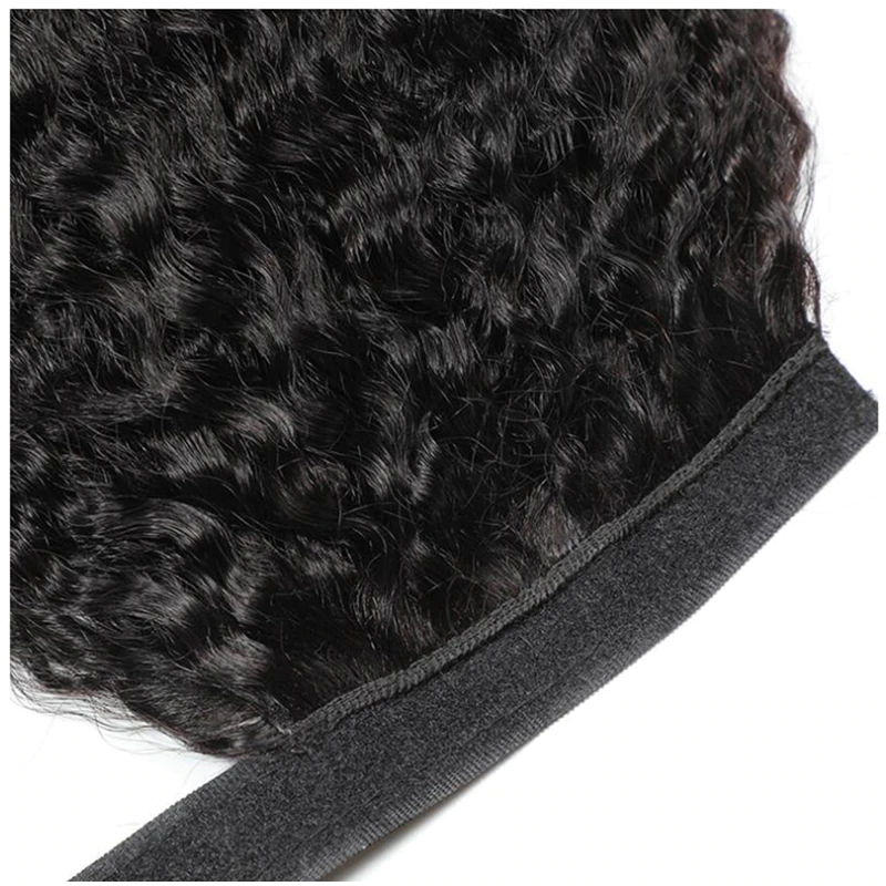 Extensões de cabelo humano encaracolado crespo enrolado em torno de rabo de cavalo peruca de cor natural 