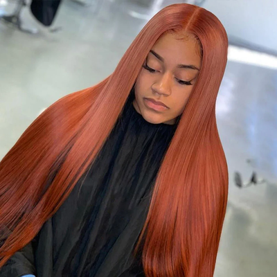 Straight 4x4/13x4 Lace Frontal Wig for Women Red Orange Colored Wigs 150%/180% Density