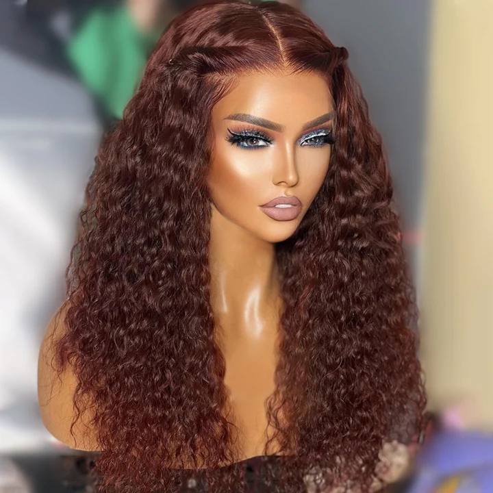Vague d'eau brune rougeâtre HD Transparent Lace Front Wig Cheveux humains