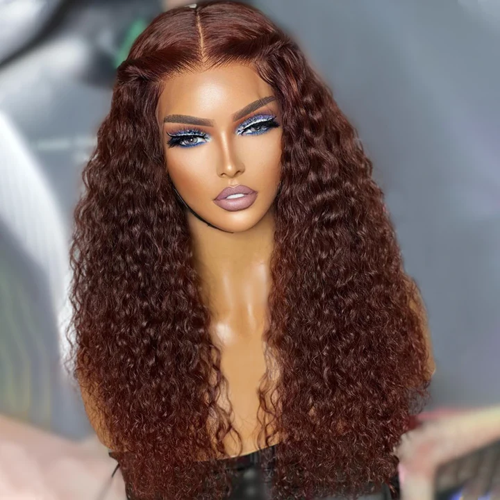 Vague d'eau brune rougeâtre HD Transparent Lace Front Wig Cheveux humains