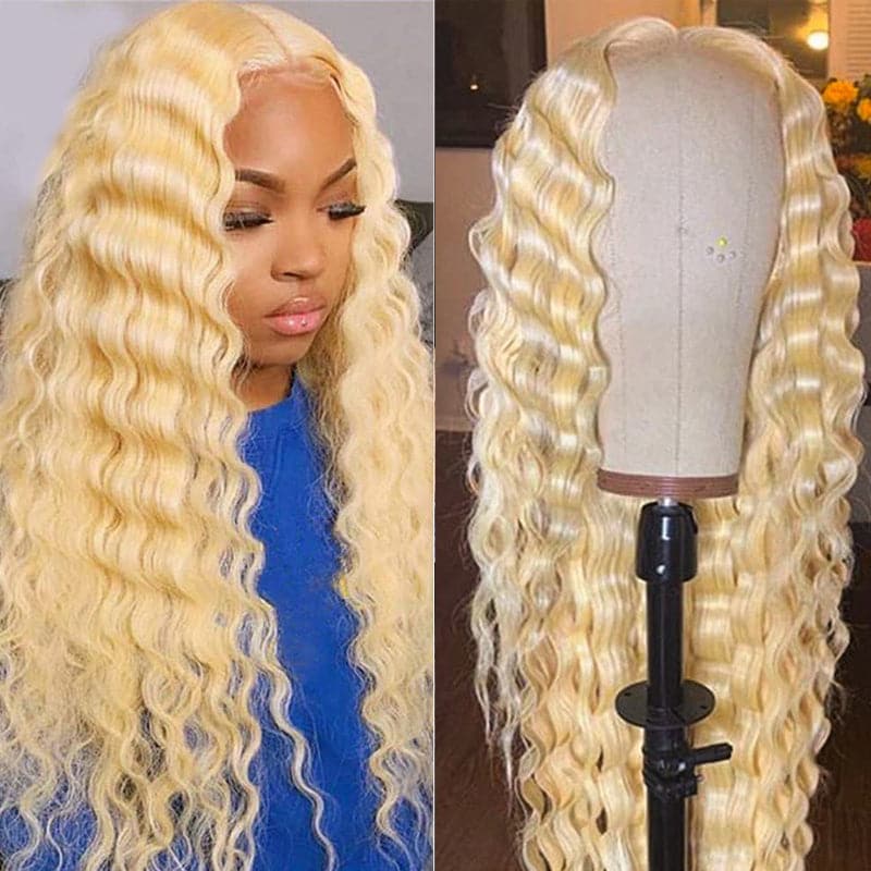 613 Blonde Deep 13X4 Lace Front Human Wigs Cheveux brésiliens pré-plumés 