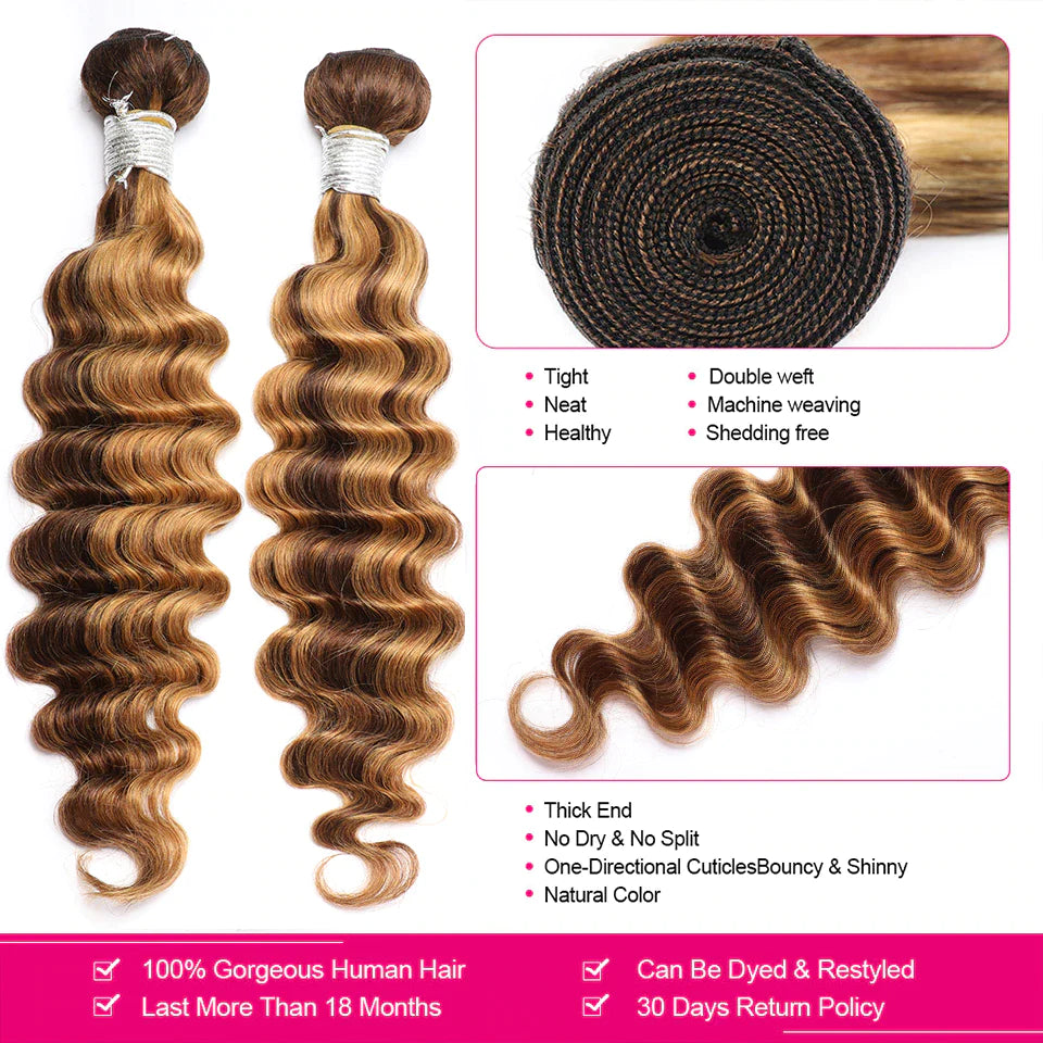 P4/27 Highlight Loose Deep Wave 2 Bundles Ombre Human Hair Extension Brazilian Hair