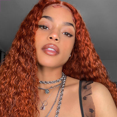 #350 Ginger Kinky Curly 3 Bundles With 13x4 Transparent Lace Frontal