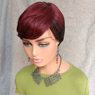 Femmes noires perruques courtes avec frange mettre en évidence les cheveux vierges Pixie Cut perruques de cheveux humains 