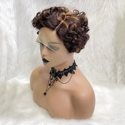 Short Curly Lace Front Bob Wigs Pixie Cut Human Hair Wigs Transparent Lace Wig  For Women Pre Plucked