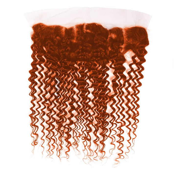 Vague profonde pour les femmes gingembre orange 13x4 HD dentelle frontale avec 3 faisceaux de cheveux humains pré-plumés 