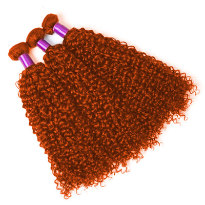 #350 Ginger Orange Kinky Curly 3 pacotes com fechamento de renda 4X4 cabelo humano brasileiro 