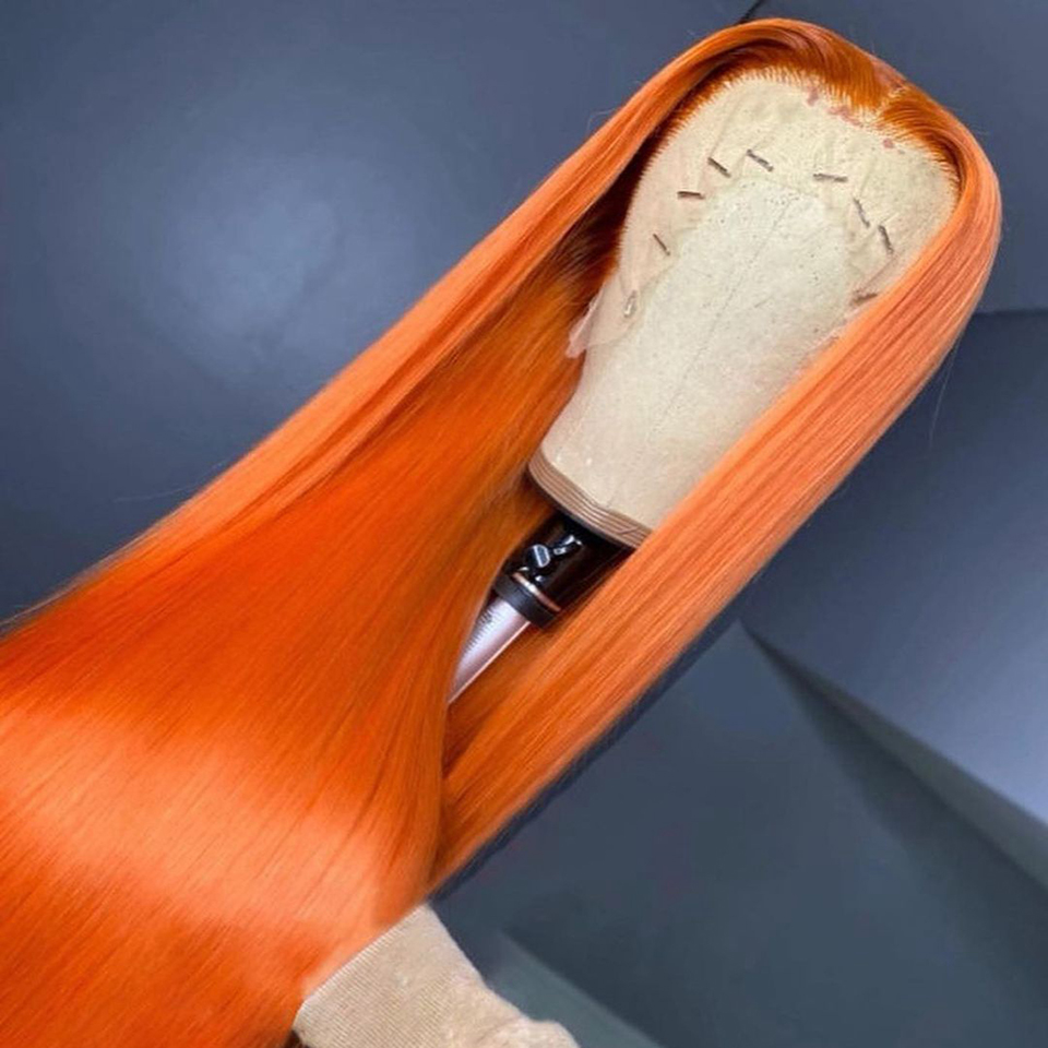 # 350 gingembre cheveux raides avant de lacet / T partie perruques de lacet perruque de cheveux humains colorés 10-30 pouces 
