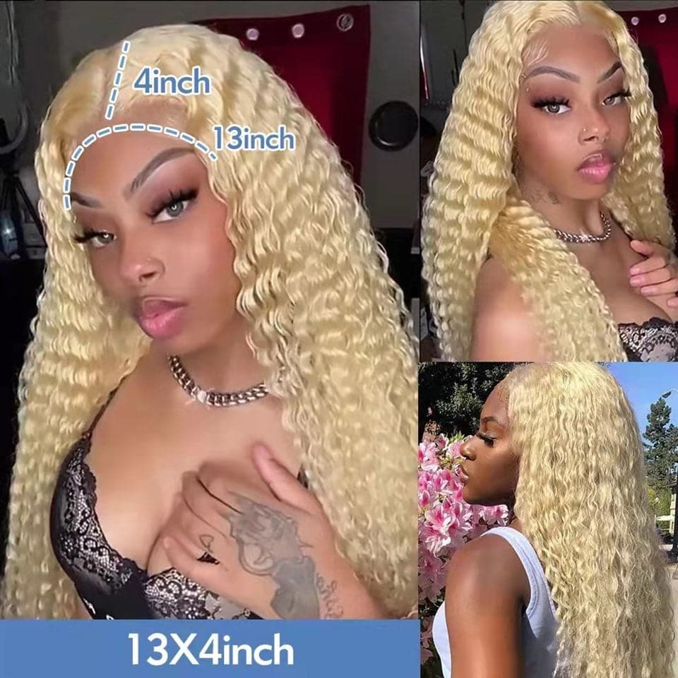 613 Honey Blonde Water Wave 13x4 HD Lace Frontal Glueless Wig Human Hair