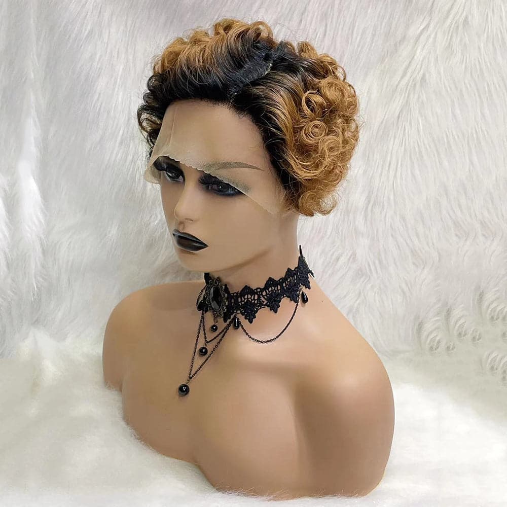 Pixie Cut Lace Front Wig  Curly Human Hair Wigs for Black Women Short Pre-plucked  Lace Frontal Wig