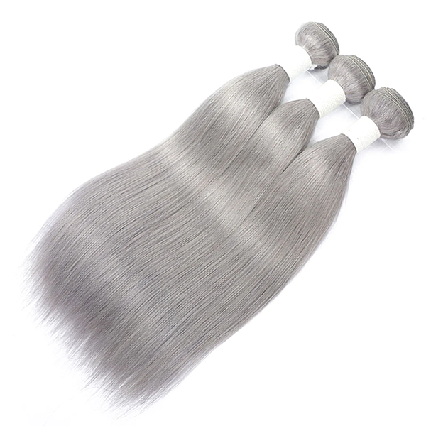 Prata cinza liso 3 pacotes com extensões de cabelo humano frontais de renda 13x4 