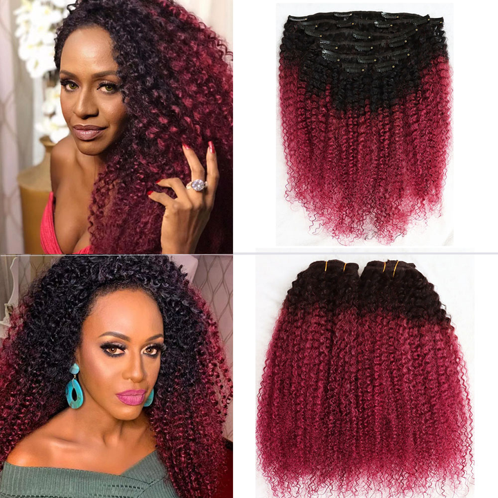 1B/99J Afro curly Clips In Human Hair Extensions 8 Pieces/Set 120G