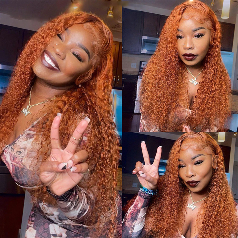 # 350 Ginger Kinky Curly 5x5 13x4 Lace Front Perruques de Cheveux Humains Pré Pincées Pour Les Femmes Noires 
