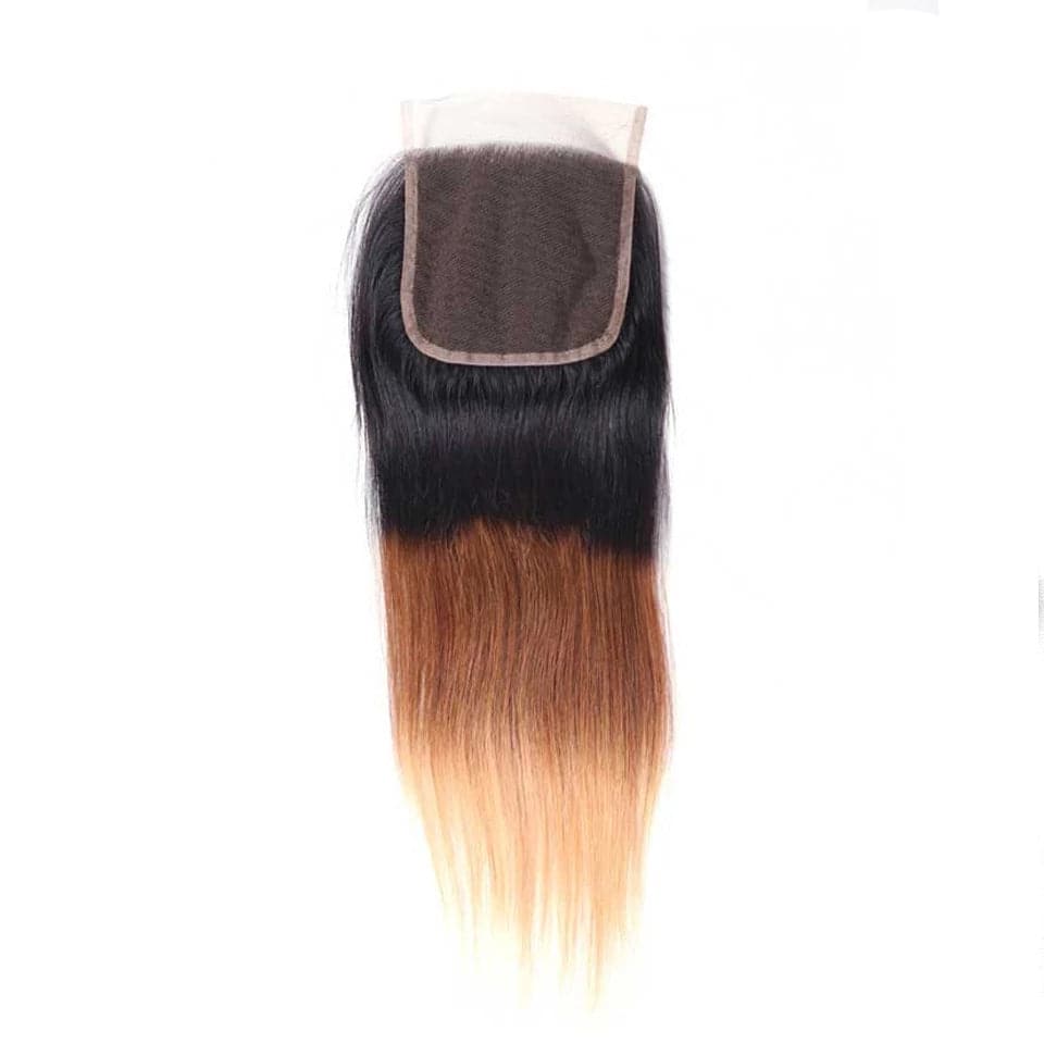 Malaysian Ombre 1b/4/27 Straight 4 Bundles with 4X4 lace Closure Human Hair - Lumiere hair