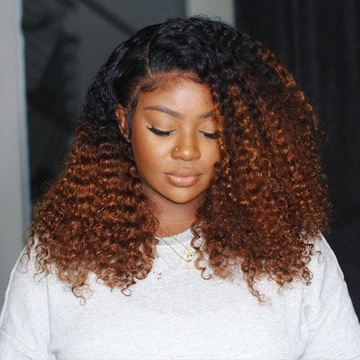 Lumiere 1B/33 Ombre Kinky Curly 4x4/5x5/13x4 Lace Closure/Frontal 150%/180% Density Wigs For Women Pre Plucked