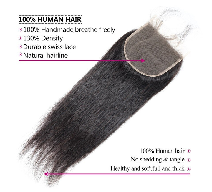 3 feixes lisos com fecho de renda 4*4 Remy brasileiro 100% cabelo humano 