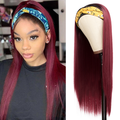 Ombre 1B/99J Straight Headband Full Machine Made None Lace Human Hair Wig