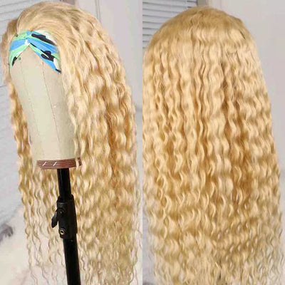 #613 Headband Water Wave Full Machine Made None Lace Wig Human Hair