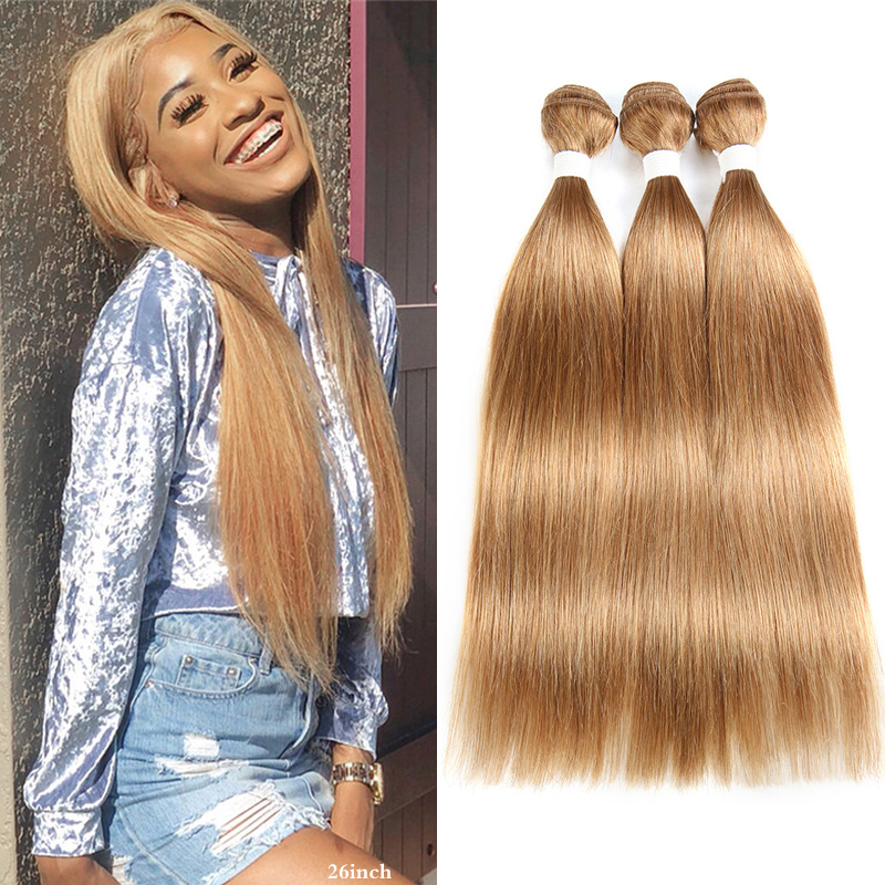 Color #27 light Brown Straight Hair Weave 3 Bundles Virgin Human Hair Extension - Lumiere hair