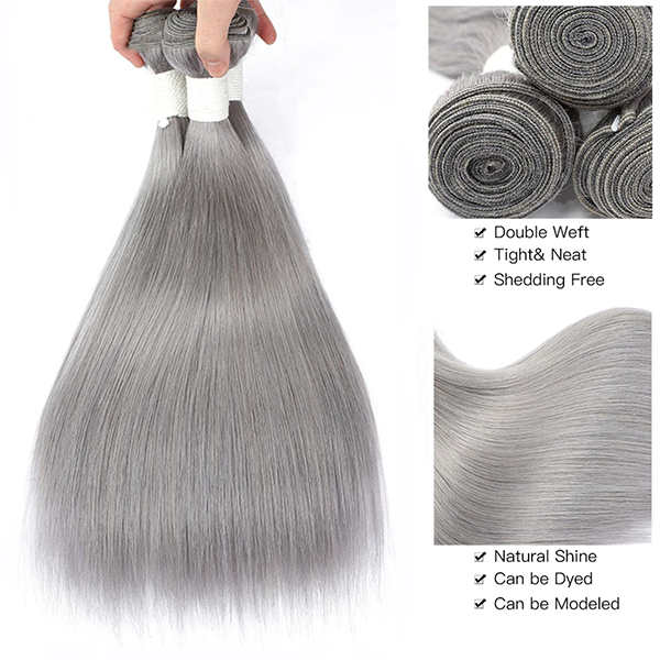 Silver Gray Straight 3 Bundles Brazilian Human Hair